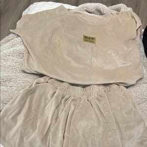 Beige Velour Lounge Set